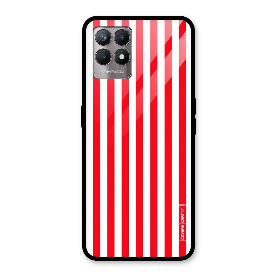 Red And White Straight Stripes Glass Back Case for Realme 8i
