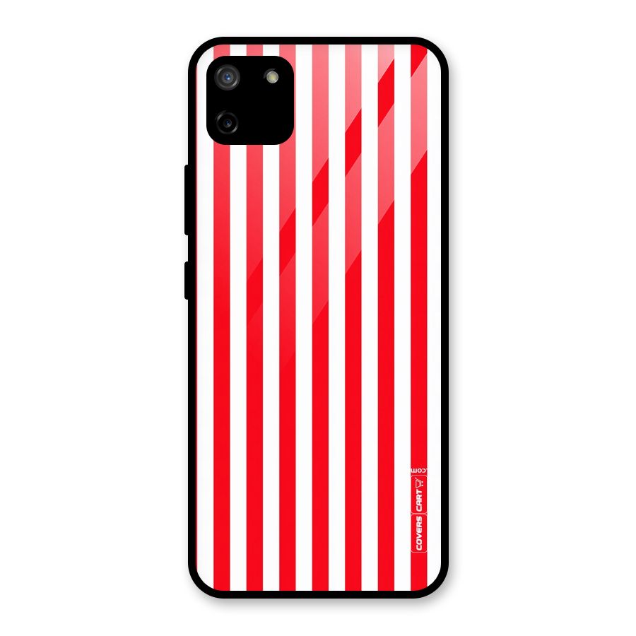 Red And White Straight Stripes Glass Back Case for Realme C11