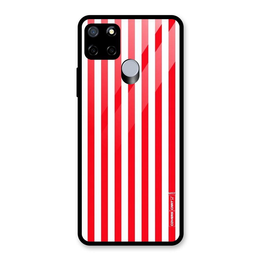 Red And White Straight Stripes Glass Back Case for Realme C15