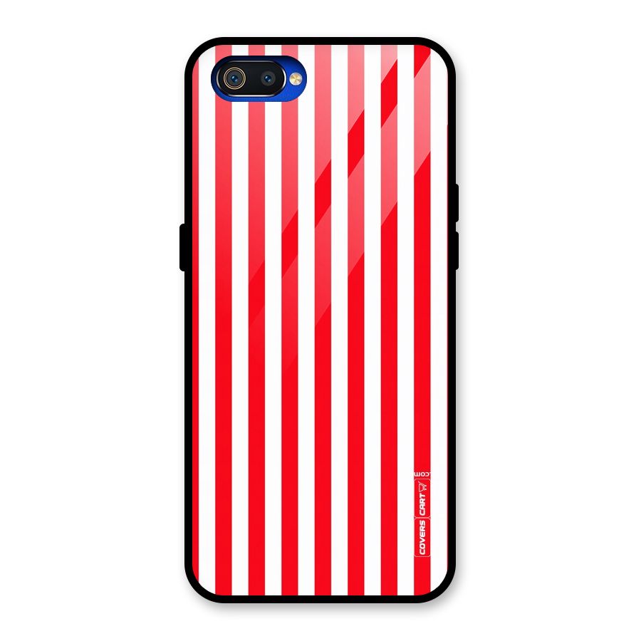Red And White Straight Stripes Glass Back Case for Realme C2