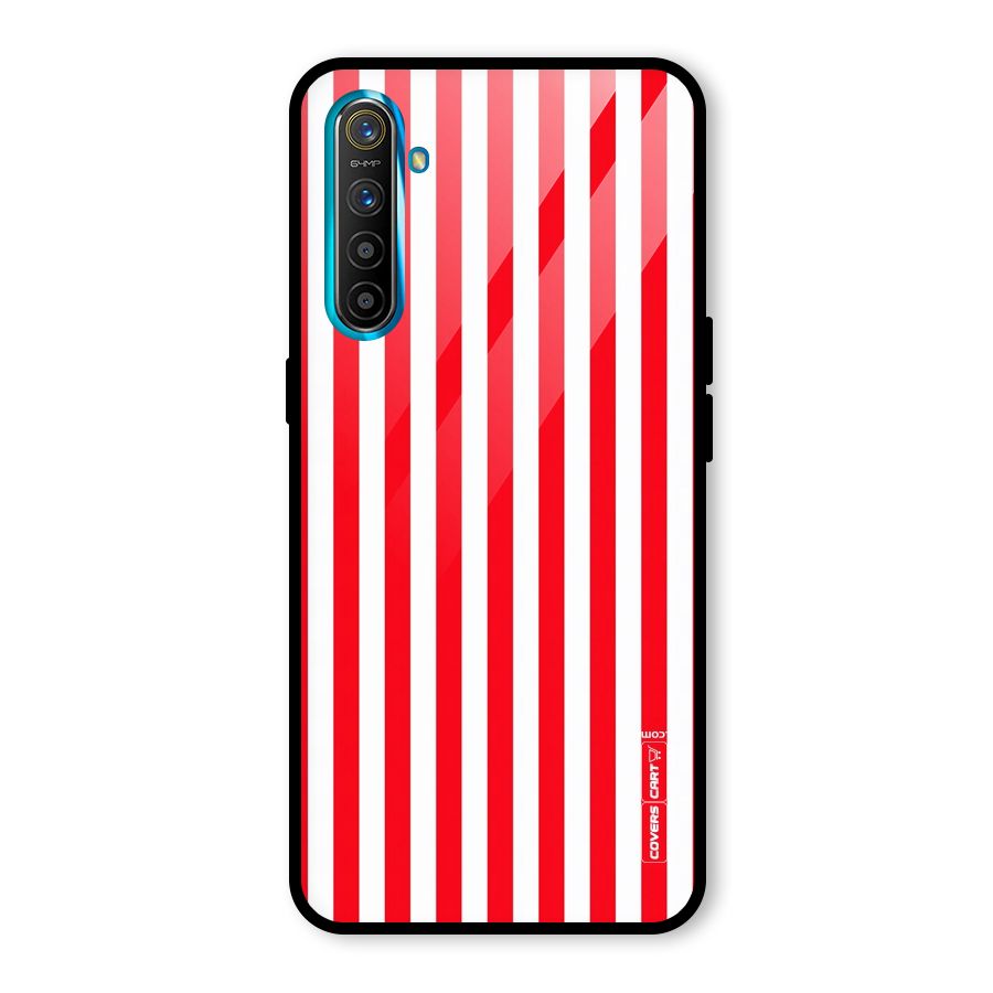 Red And White Straight Stripes Glass Back Case for Realme X2