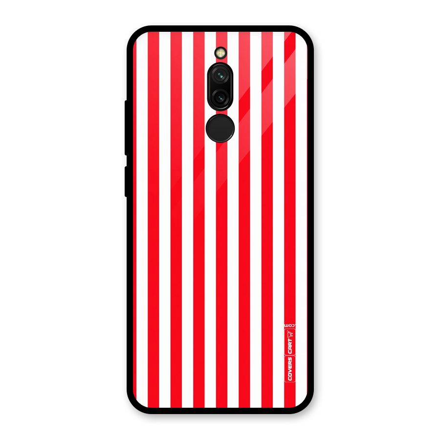 Red And White Straight Stripes Glass Back Case for Redmi 8