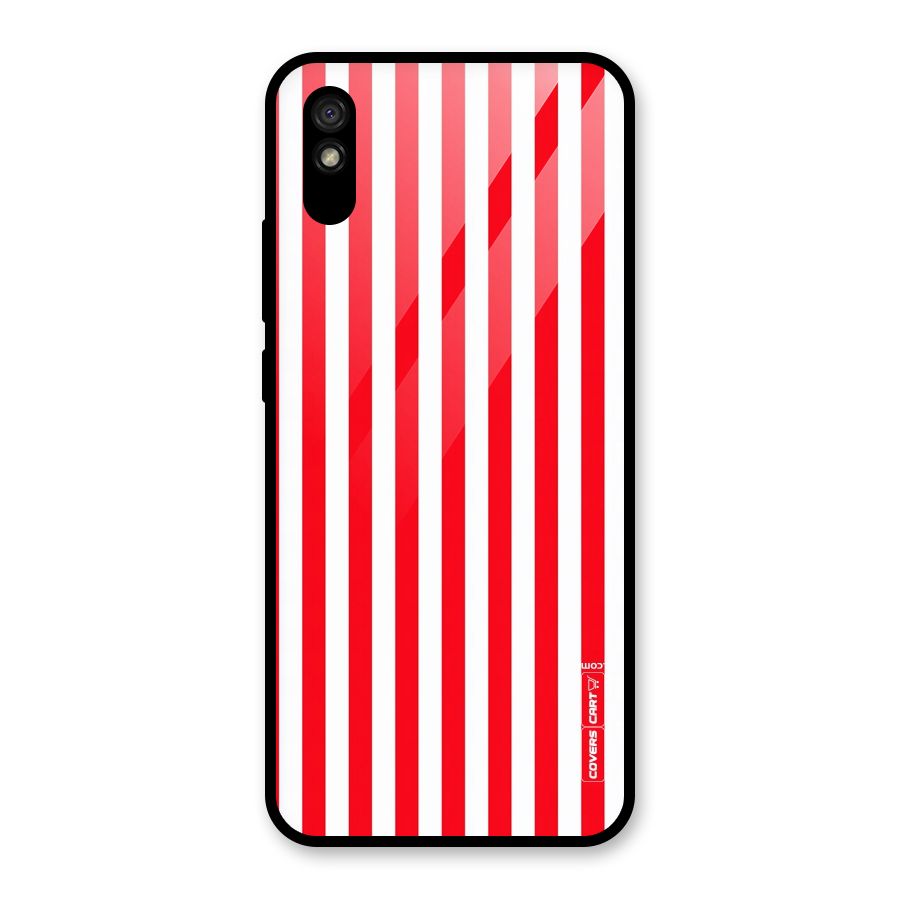 Red And White Straight Stripes Glass Back Case for Redmi 9A