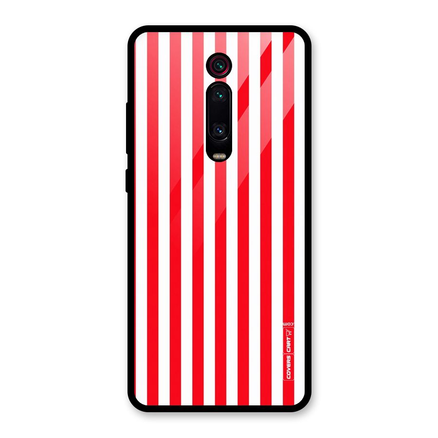 Red And White Straight Stripes Glass Back Case for Redmi K20