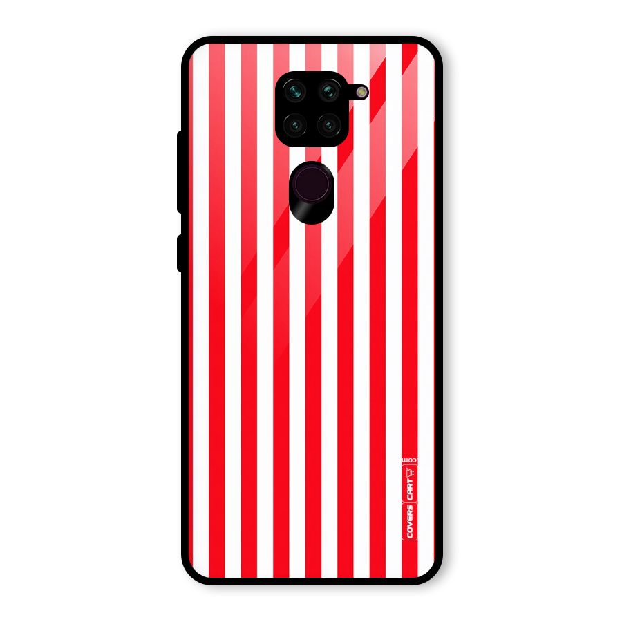 Red And White Straight Stripes Glass Back Case for Redmi Note 9