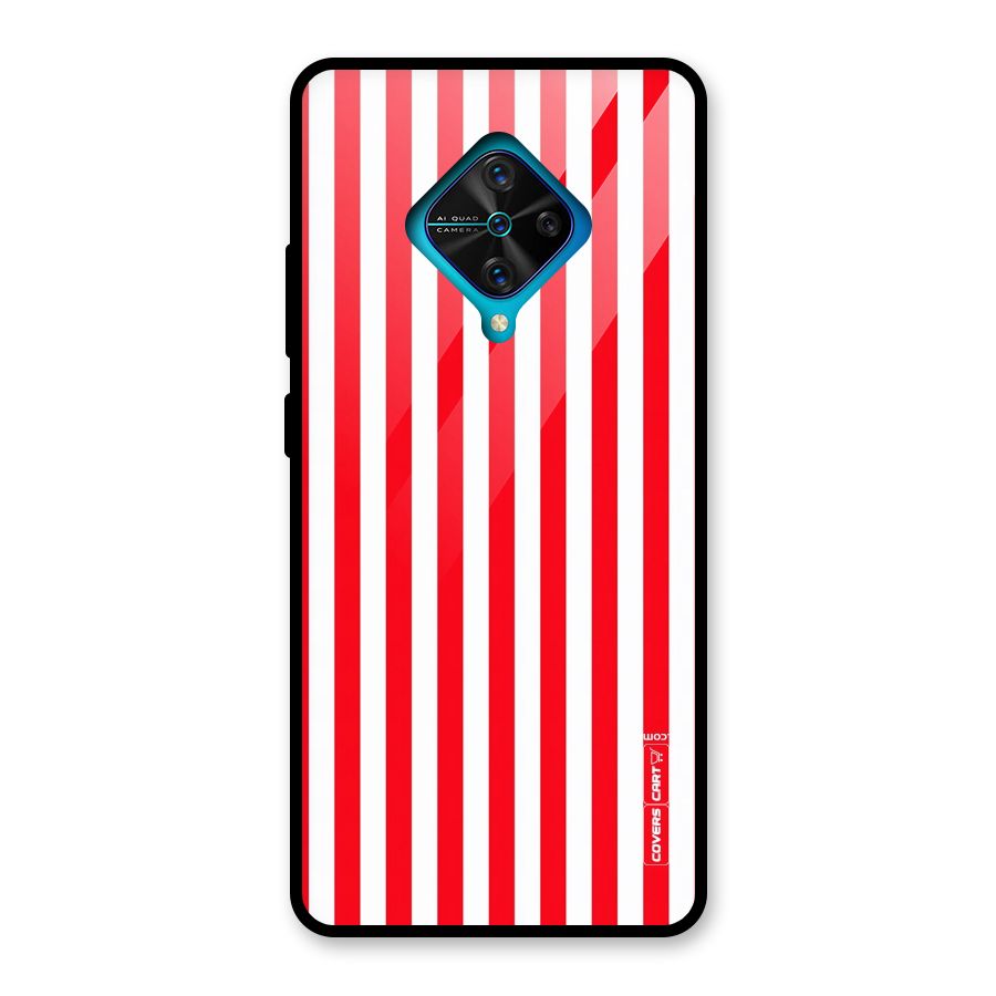 Red And White Straight Stripes Glass Back Case for Vivo S1 Pro