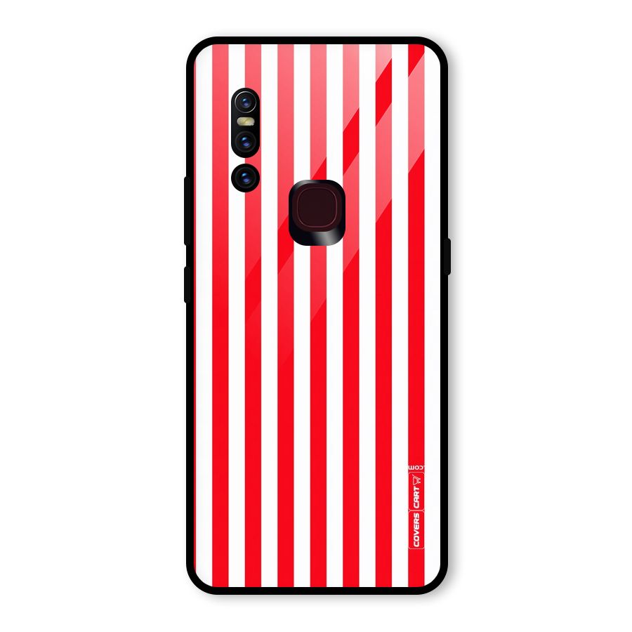 Red And White Straight Stripes Glass Back Case for Vivo V15