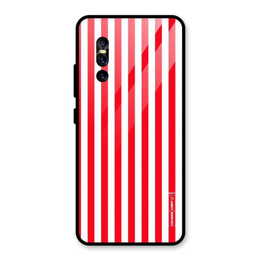 Red And White Straight Stripes Glass Back Case for Vivo V15 Pro