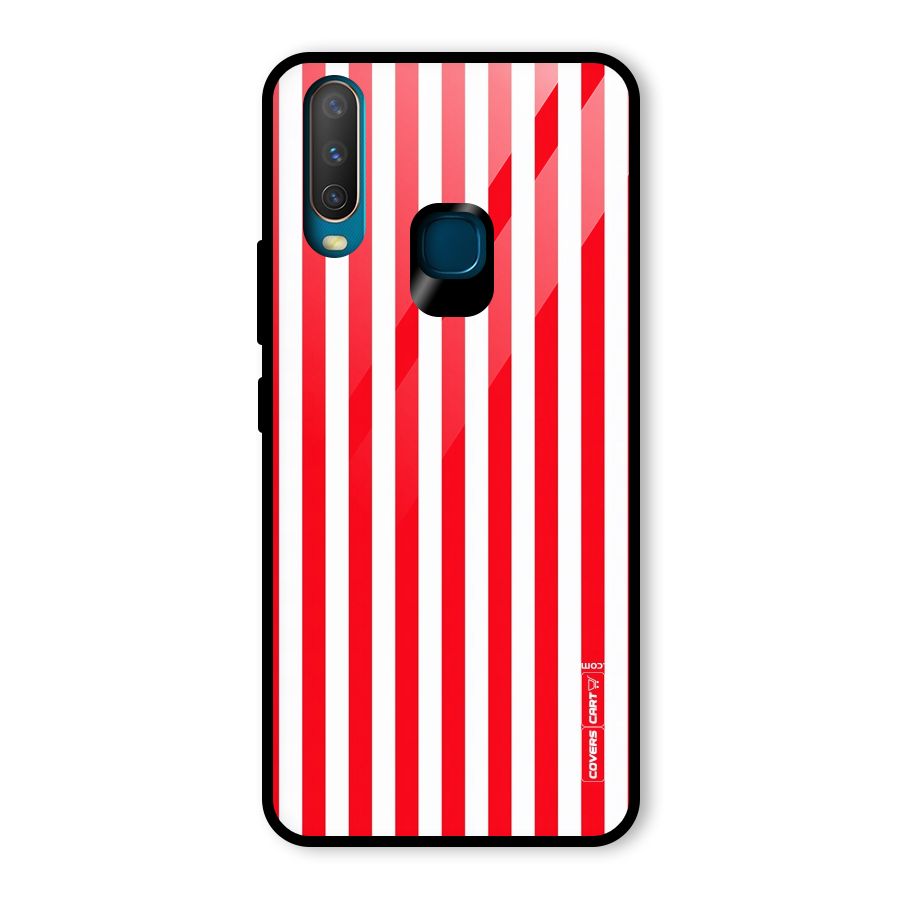 Red And White Straight Stripes Glass Back Case for Vivo Y17