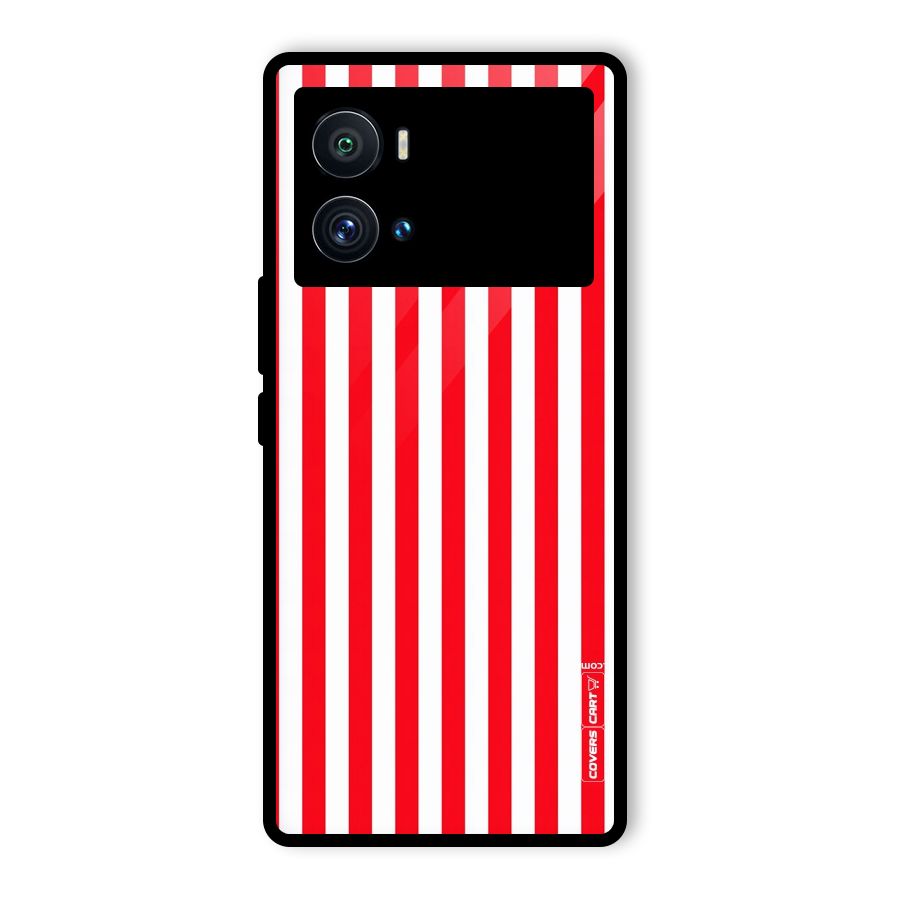 Red And White Straight Stripes Glass Back Case for Vivo iQOO 9 Pro