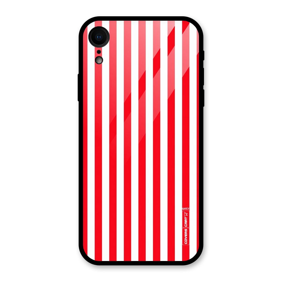 Red And White Straight Stripes Glass Back Case for XR