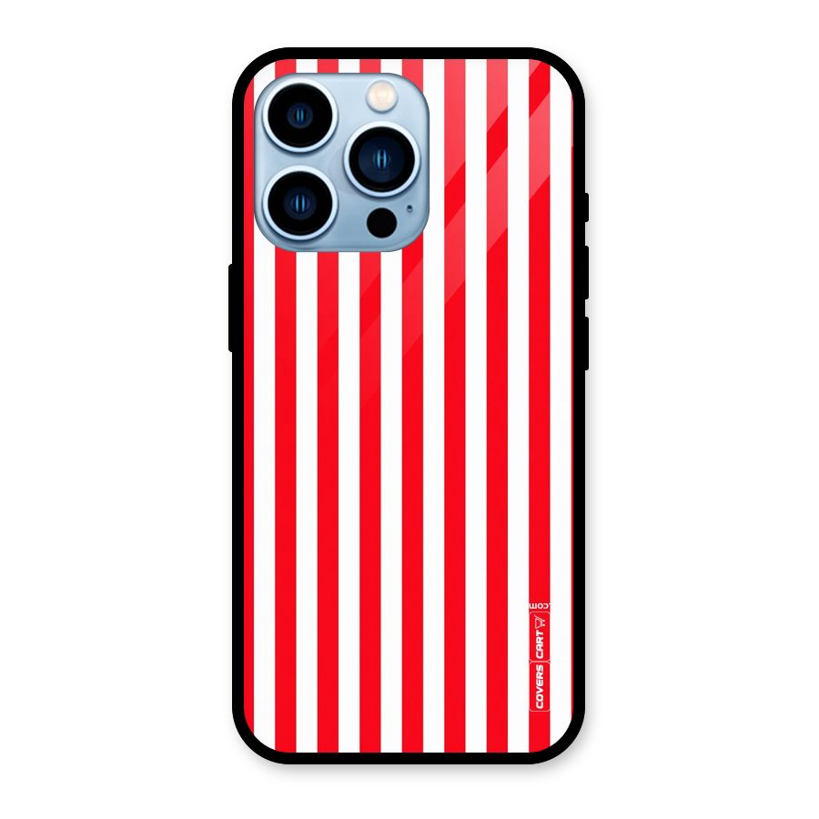 Red And White Straight Stripes Glass Back Case for iPhone 13 Pro