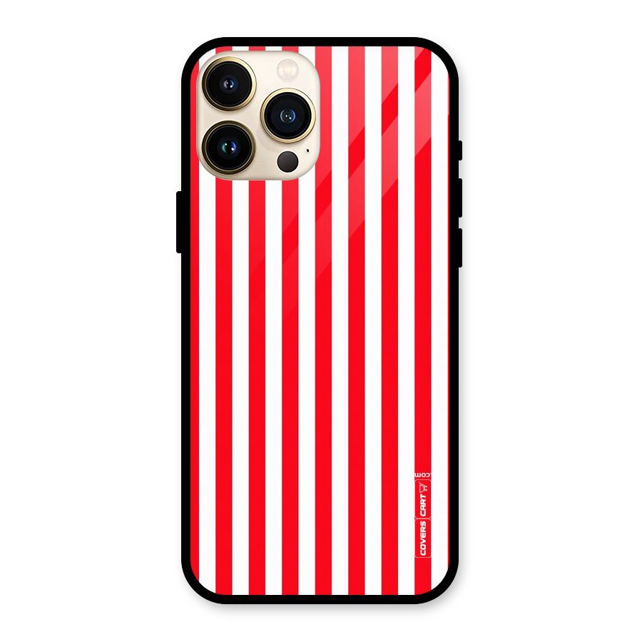 Red And White Straight Stripes Glass Back Case for iPhone 13 Pro Max