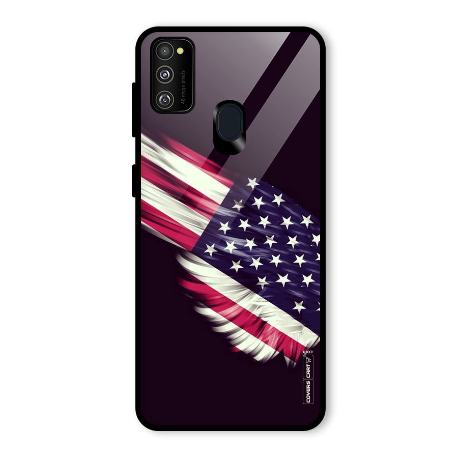 Red And White Stripes Stars Glass Back Case for Galaxy M21