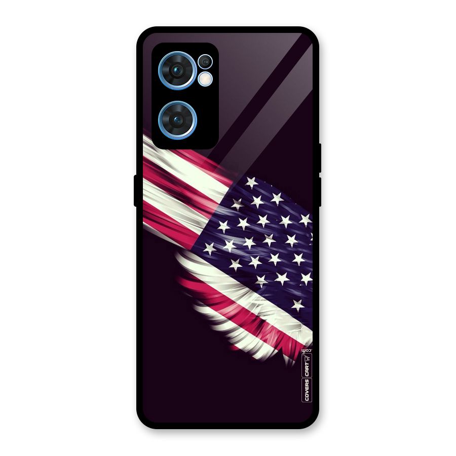 Red And White Stripes Stars Glass Back Case for Oppo Reno7 5G