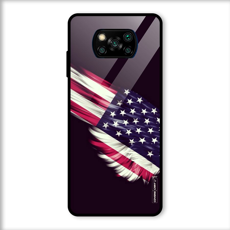Red And White Stripes Stars Glass Back Case for Poco X3