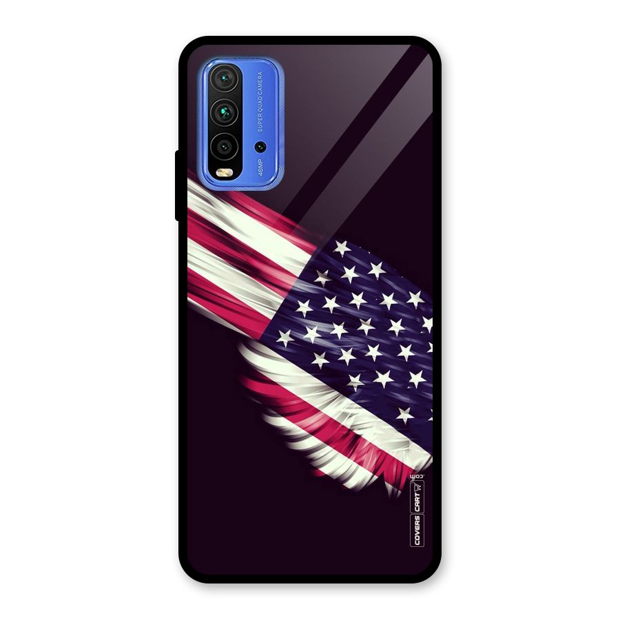 Red And White Stripes Stars Glass Back Case for Redmi 9 Power