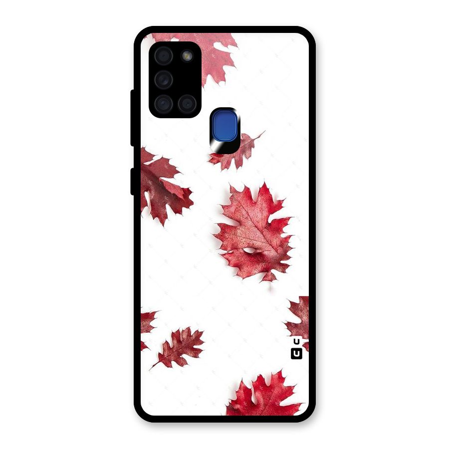 Red Appealing Autumn Leaves Glass Back Case for Galaxy A21s