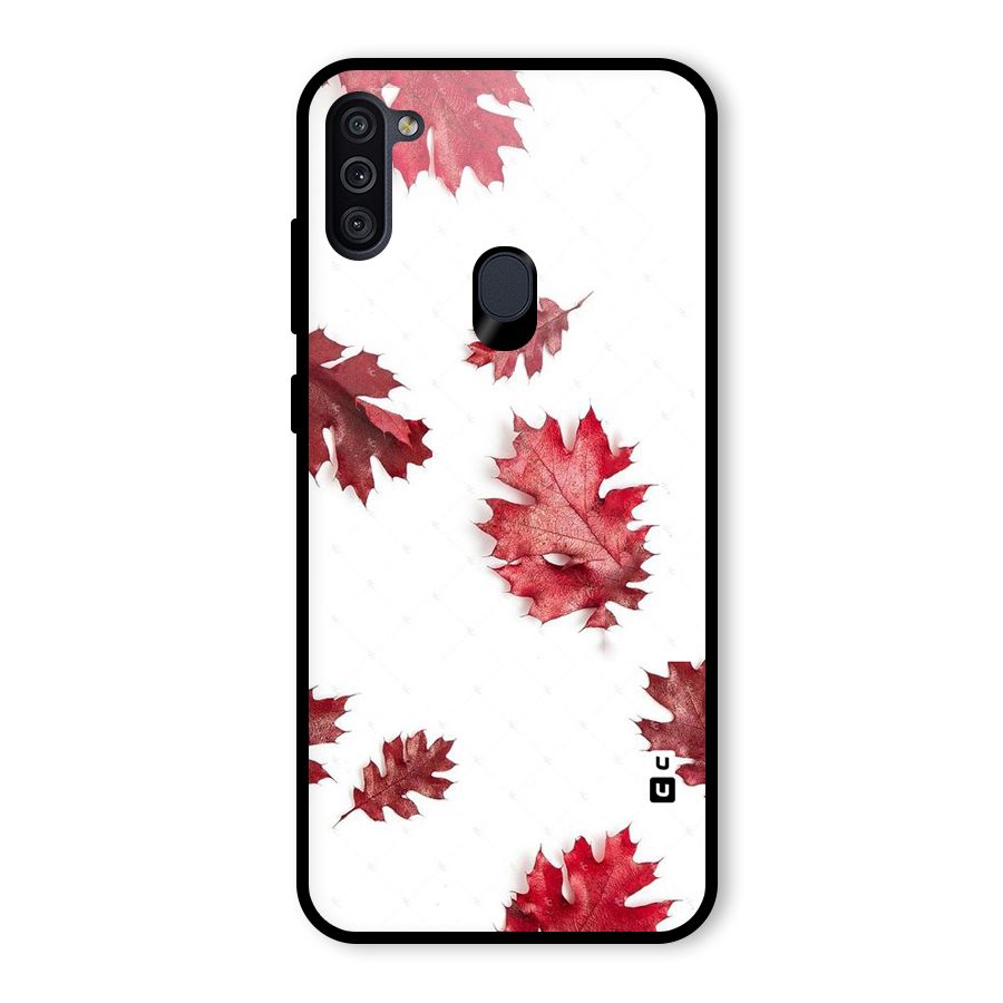 Red Appealing Autumn Leaves Glass Back Case for Galaxy M11