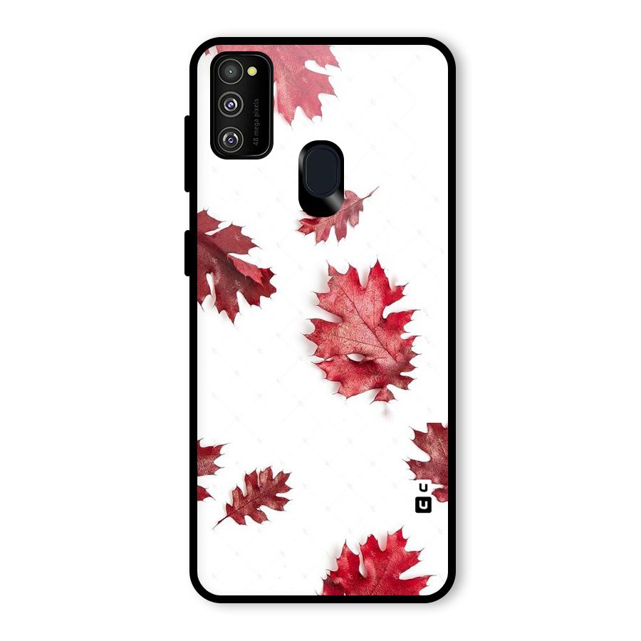 Red Appealing Autumn Leaves Glass Back Case for Galaxy M21