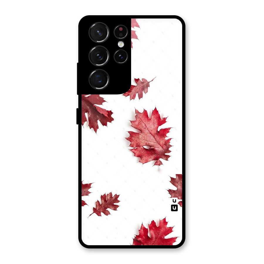Red Appealing Autumn Leaves Glass Back Case for Galaxy S21 Ultra 5G