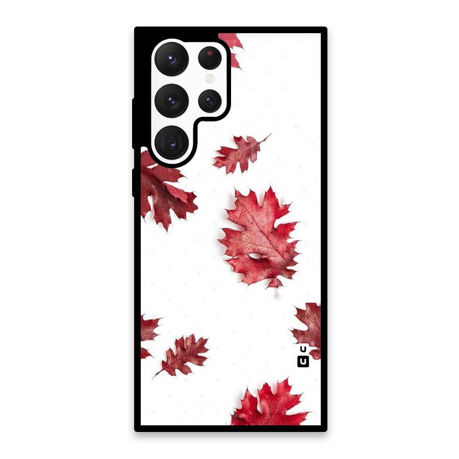Red Appealing Autumn Leaves Glass Back Case for Galaxy S22 Ultra 5G