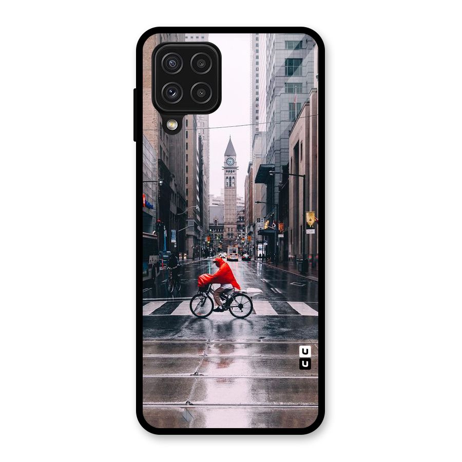 Red Bicycle Street Glass Back Case for Galaxy A22 4G