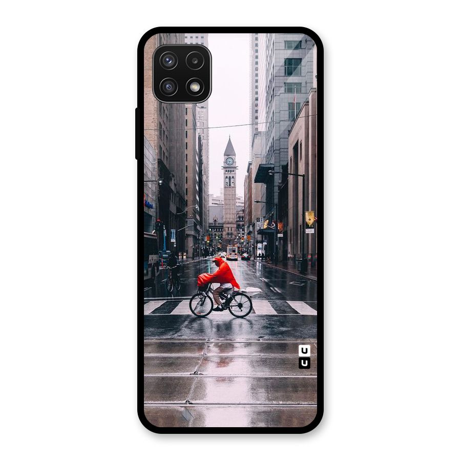 Red Bicycle Street Glass Back Case for Galaxy A22 5G