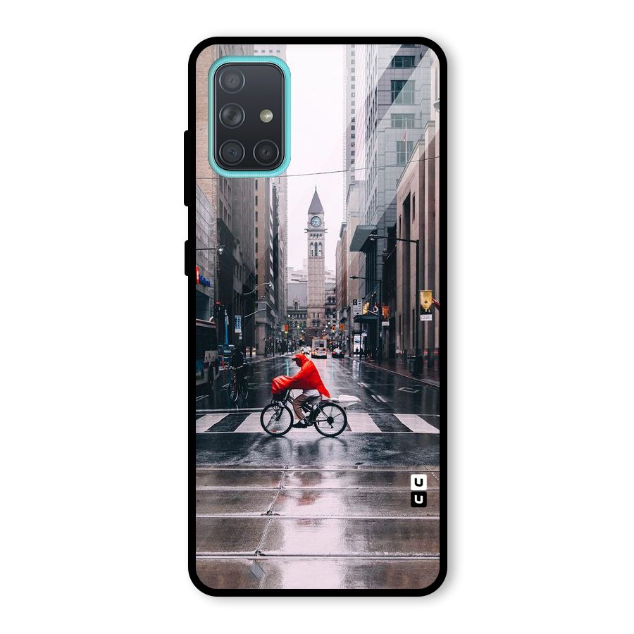 Red Bicycle Street Glass Back Case for Galaxy A71
