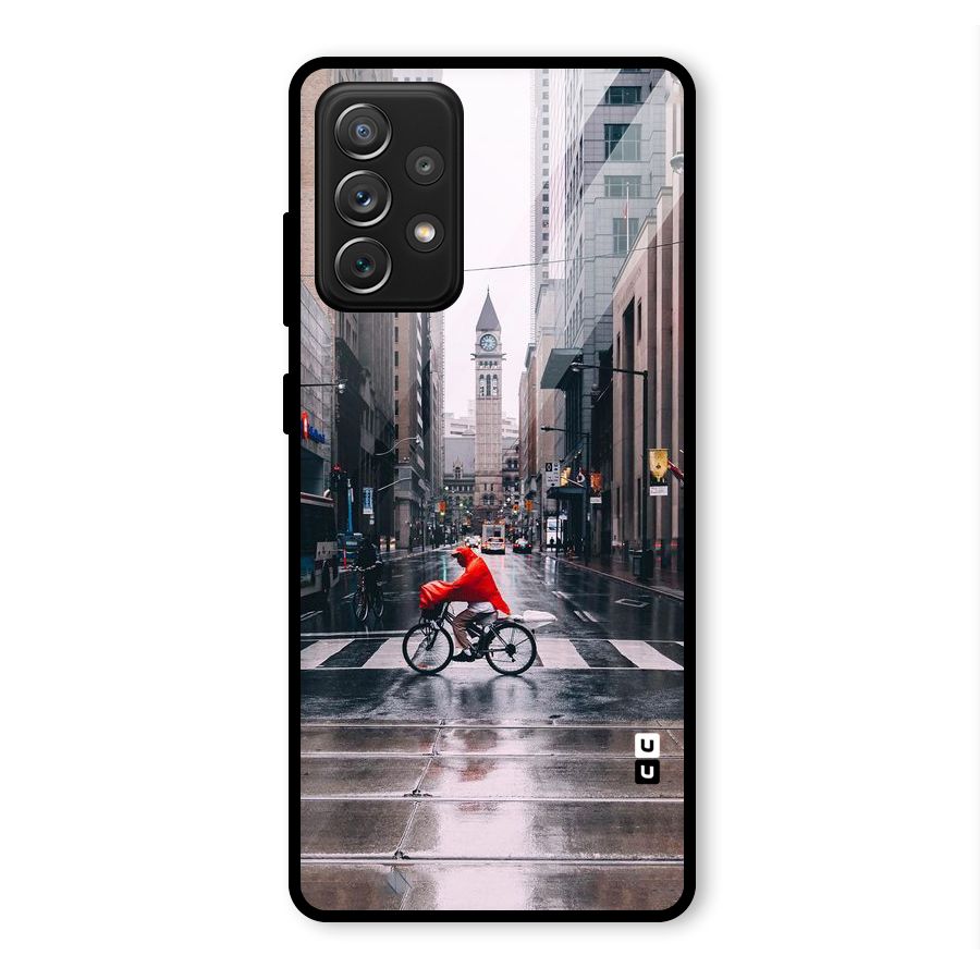Red Bicycle Street Glass Back Case for Galaxy A72