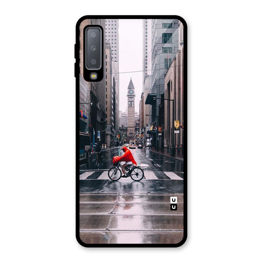 Red Bicycle Street Glass Back Case for Galaxy A7 (2018)