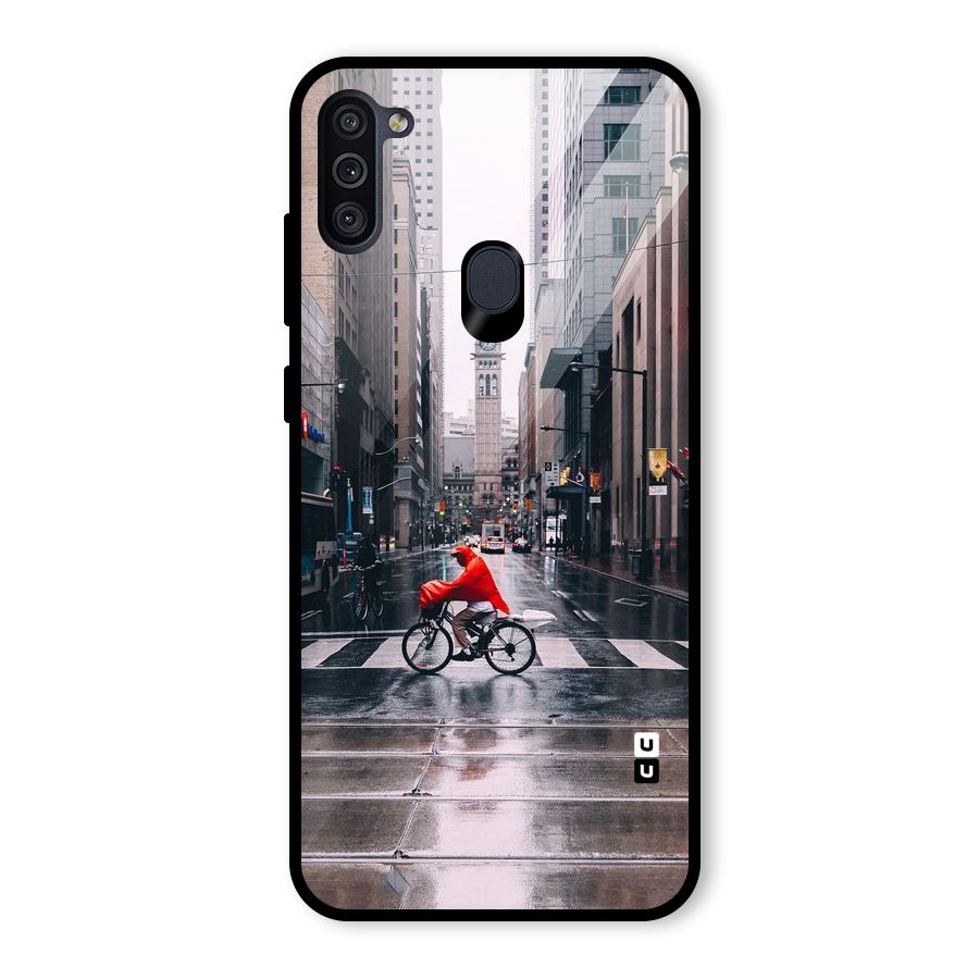Red Bicycle Street Glass Back Case for Galaxy M11