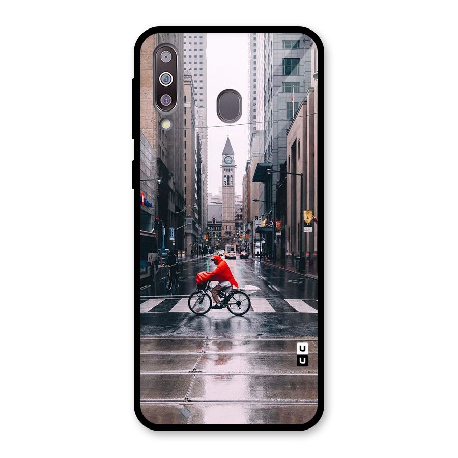 Red Bicycle Street Glass Back Case for Galaxy M30