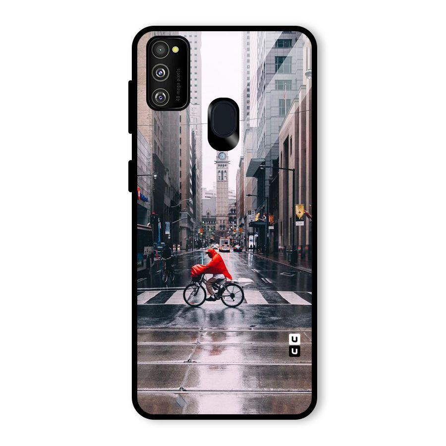 Red Bicycle Street Glass Back Case for Galaxy M30s