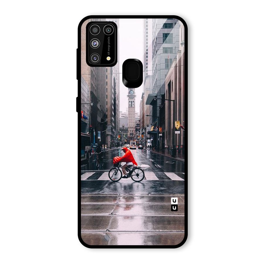 Red Bicycle Street Glass Back Case for Galaxy M31
