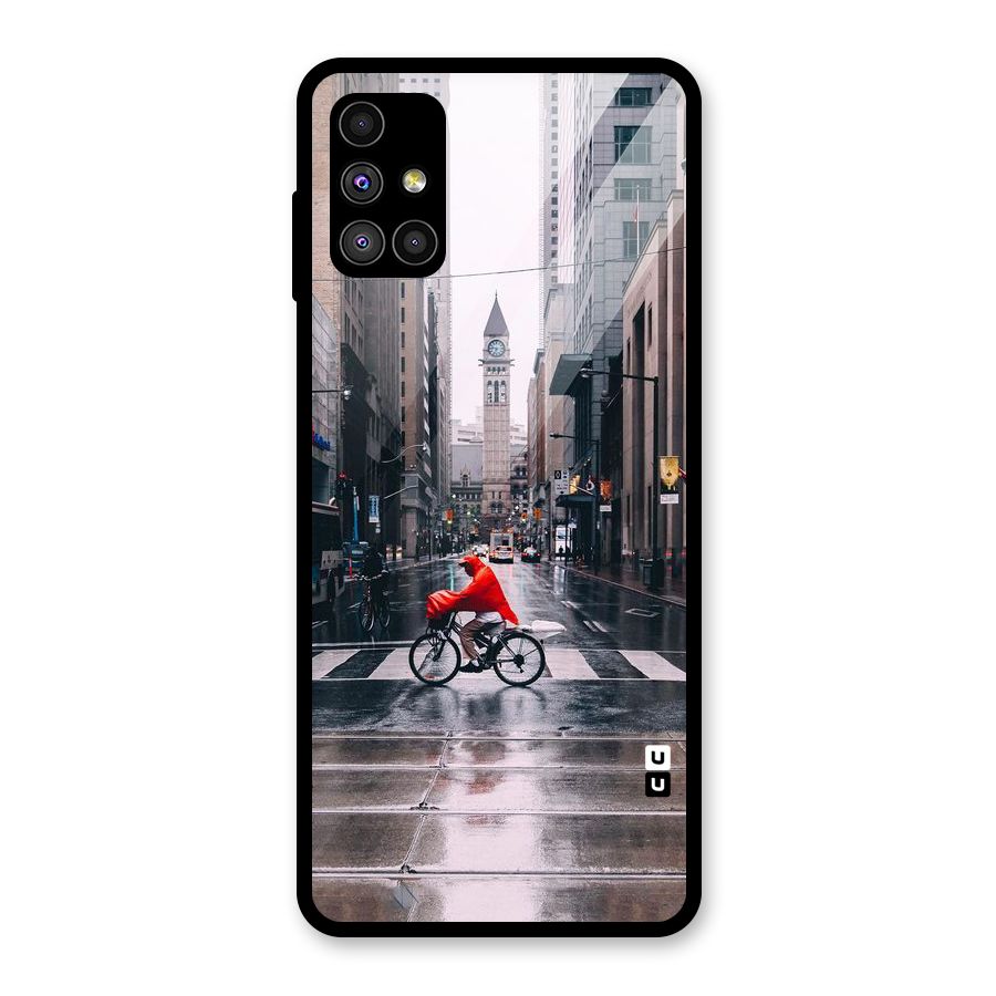 Red Bicycle Street Glass Back Case for Galaxy M51