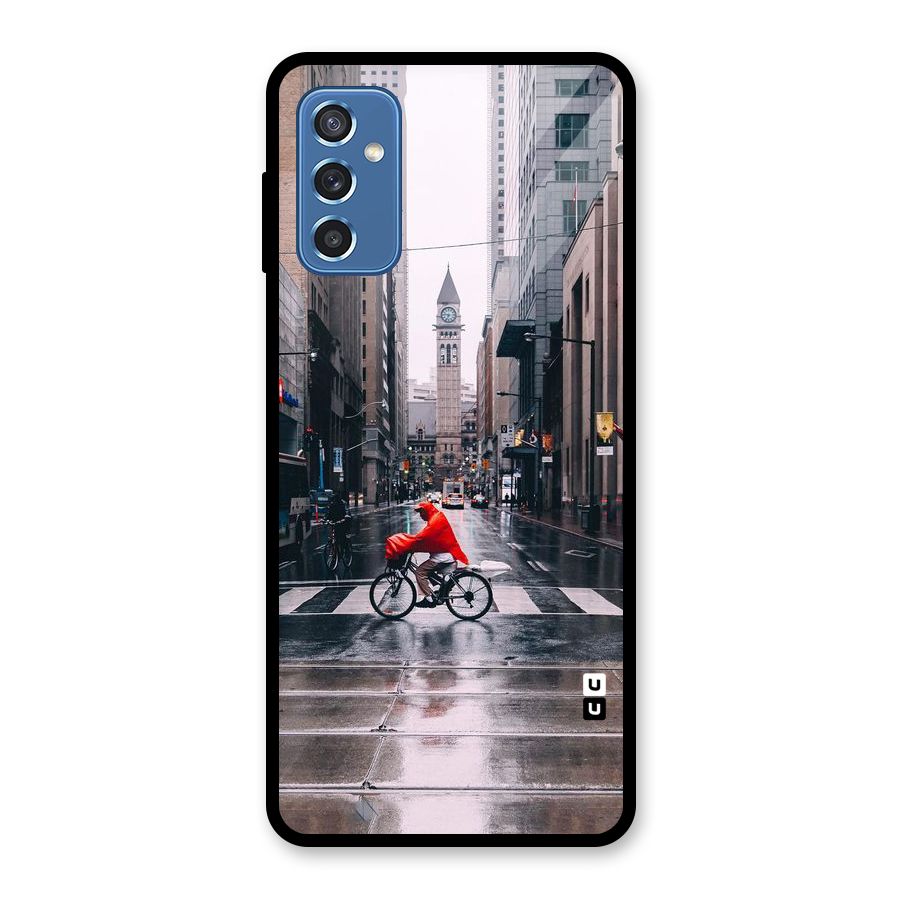 Red Bicycle Street Glass Back Case for Galaxy M52 5G