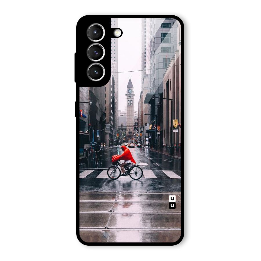 Red Bicycle Street Glass Back Case for Galaxy S21 5G