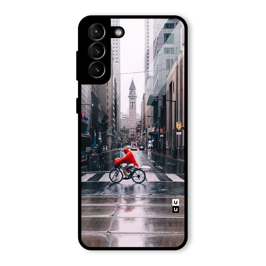 Red Bicycle Street Glass Back Case for Galaxy S21 Plus