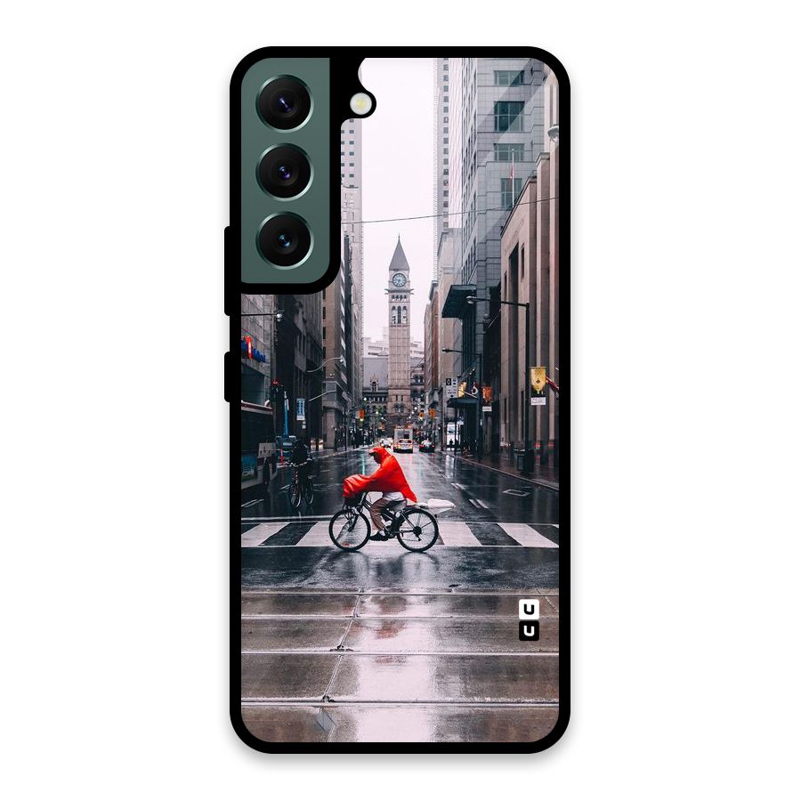 Red Bicycle Street Glass Back Case for Galaxy S22 5G