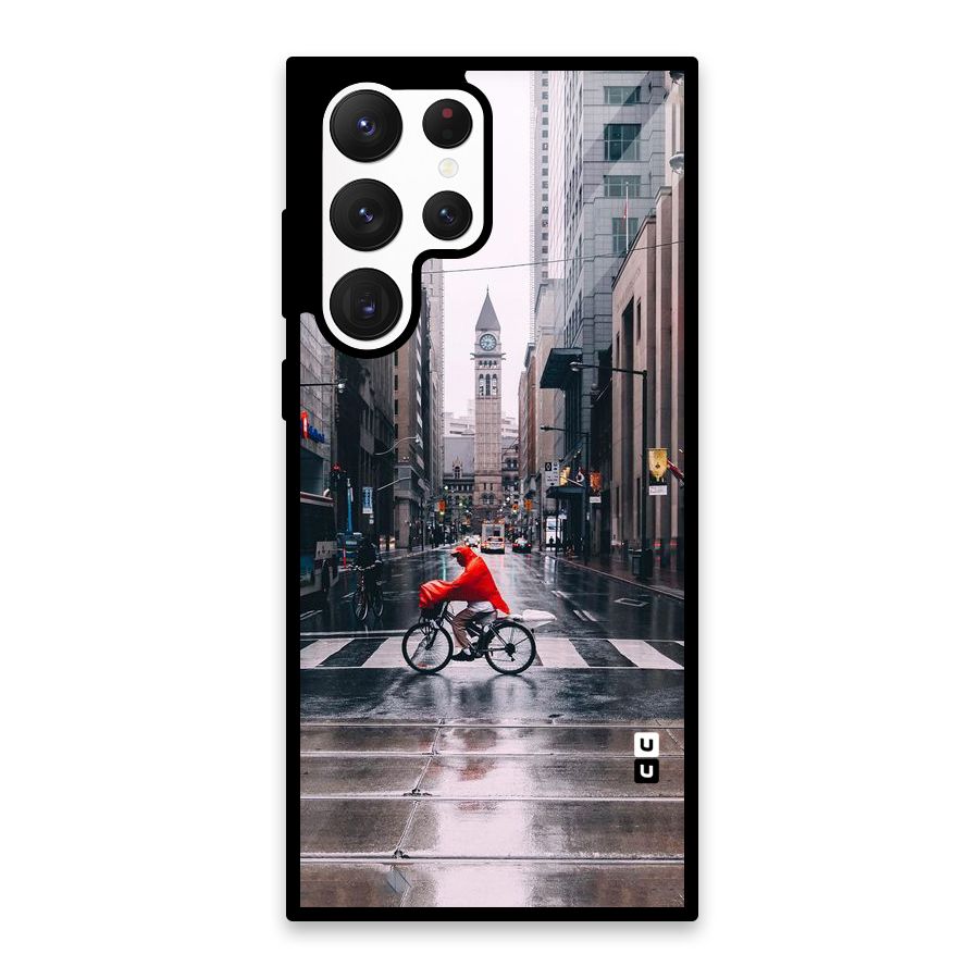 Red Bicycle Street Glass Back Case for Galaxy S22 Ultra 5G