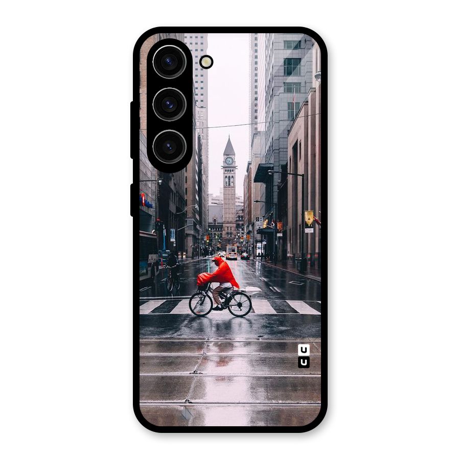 Red Bicycle Street Glass Back Case for Galaxy S23