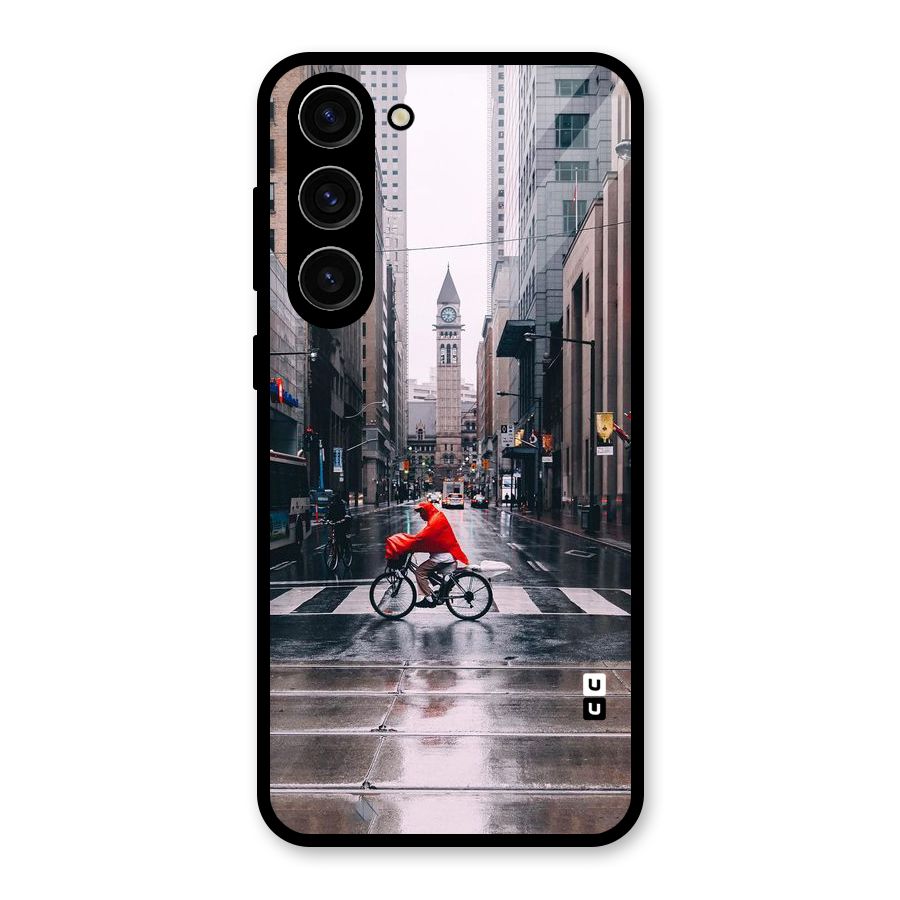 Red Bicycle Street Glass Back Case for Galaxy S23 Plus