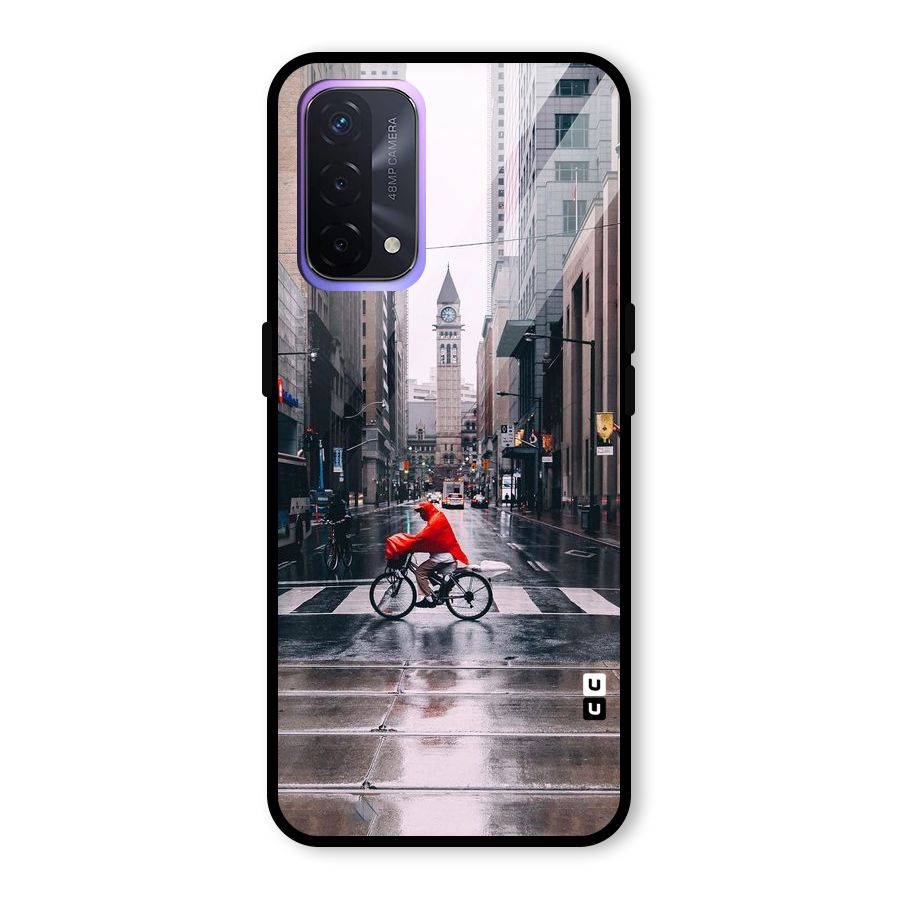 Red Bicycle Street Glass Back Case for Oppo A74 5G