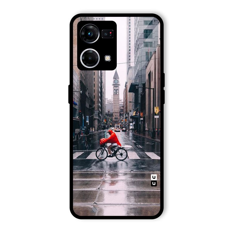 Red Bicycle Street Glass Back Case for Oppo F21 Pro 4G