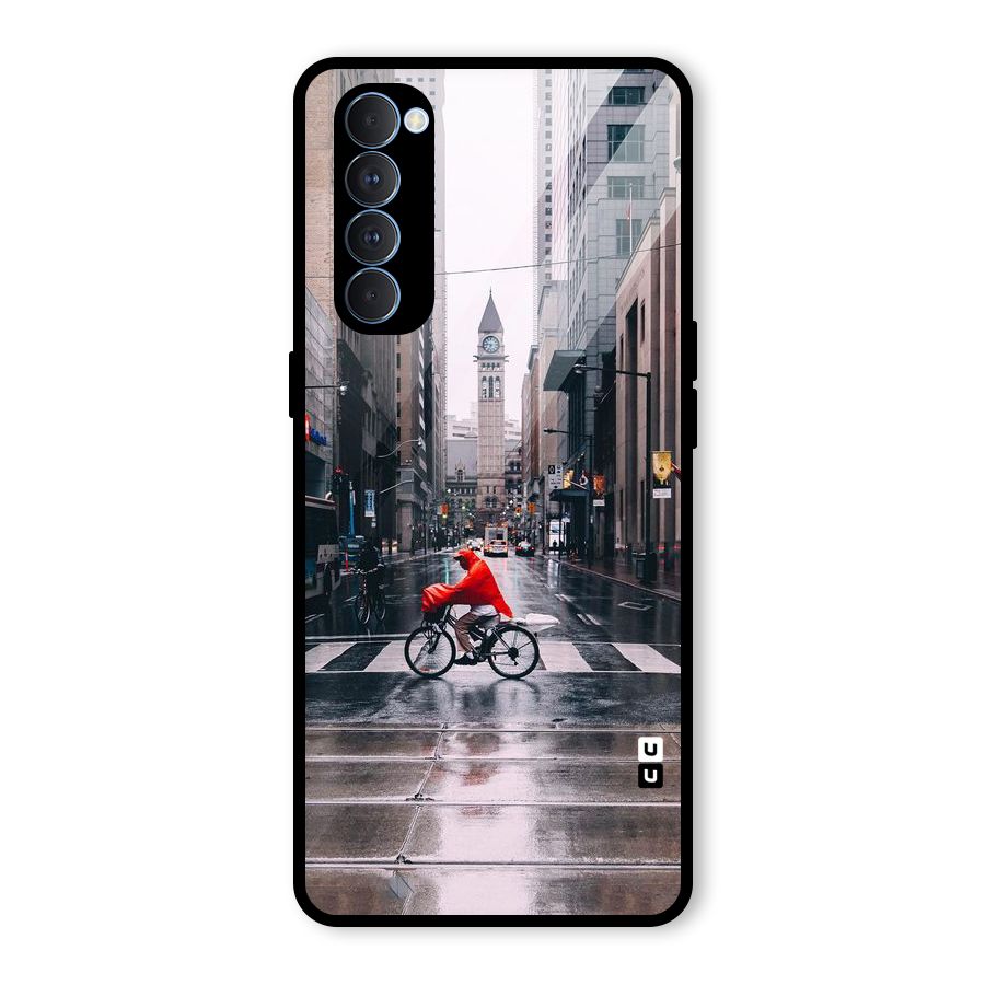 Red Bicycle Street Glass Back Case for Oppo Reno4 Pro