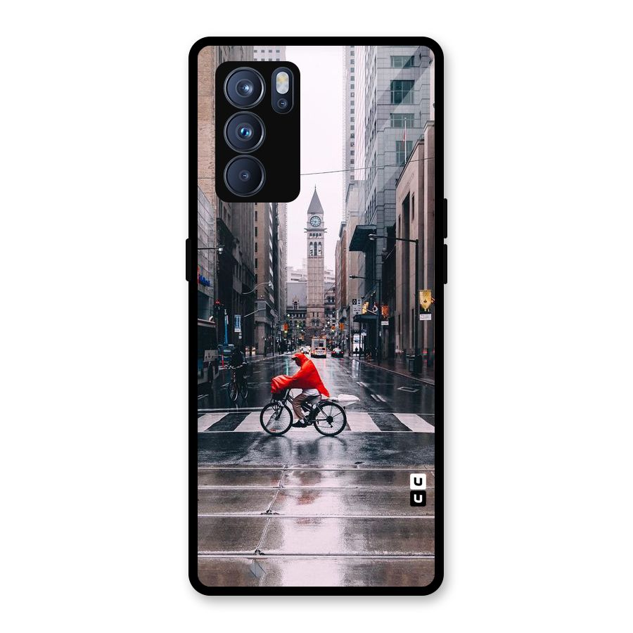 Red Bicycle Street Glass Back Case for Oppo Reno6 Pro 5G