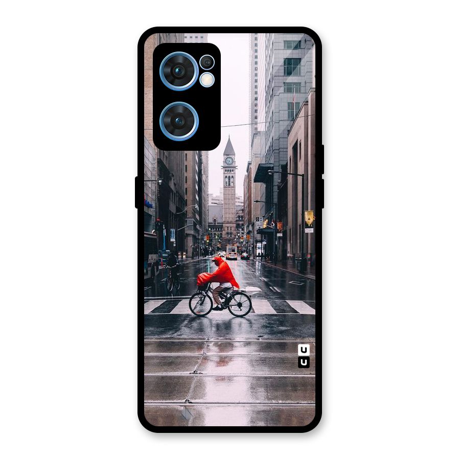 Red Bicycle Street Glass Back Case for Oppo Reno7 5G