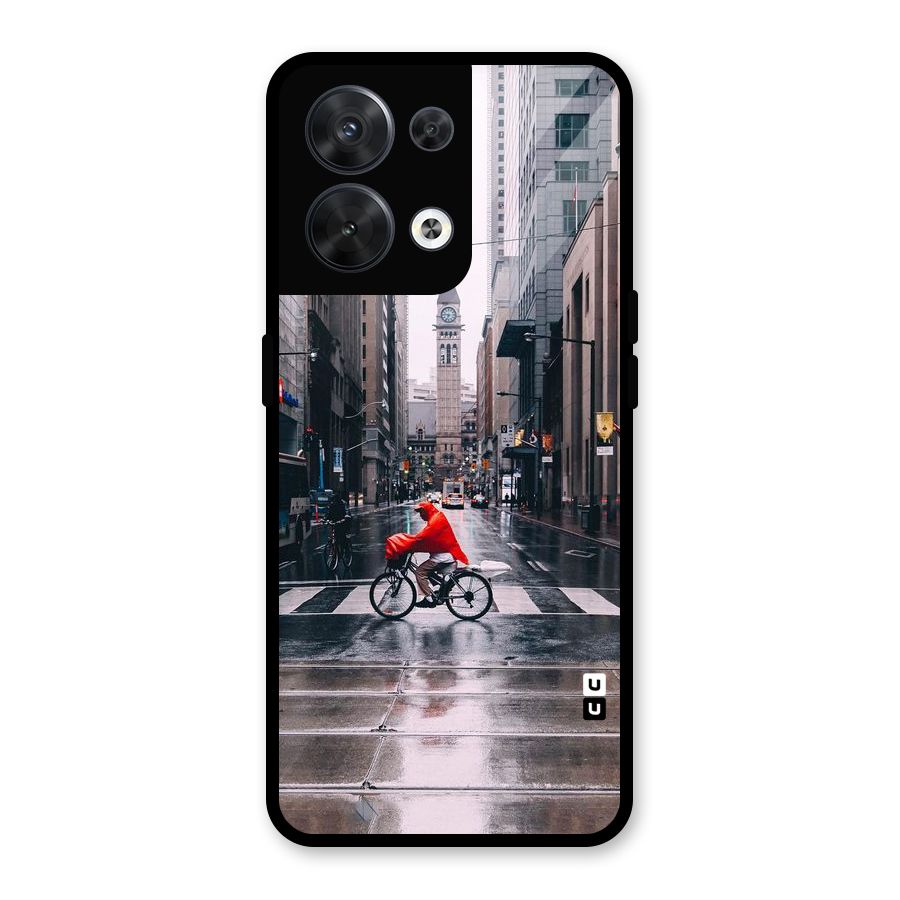 Red Bicycle Street Glass Back Case for Oppo Reno8 5G