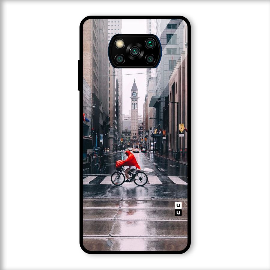 Red Bicycle Street Glass Back Case for Poco X3